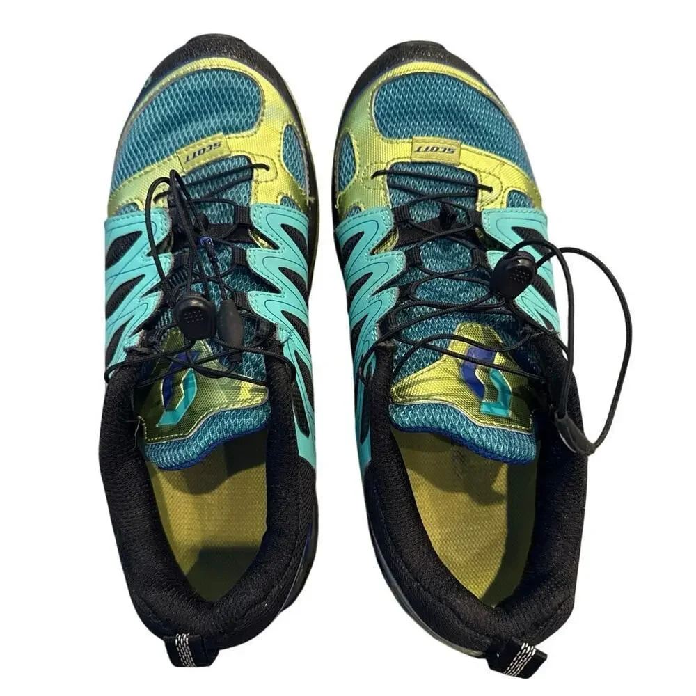 Women’s Scott Aztec 3 Teal Lime Green Bungee Laces Trail Running Shoes Size 9